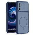 Front and back view of Blue protective back cover for Vivo V23e 5G with textured sides, camera guard and slim fit design.