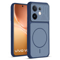 Front and back view of Blue protective back cover for Vivo V60 5G with textured sides, camera guard and slim fit design.