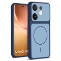 Front and back view of Blue protective back cover for Vivo V60 5G with textured sides, camera guard and slim fit design.