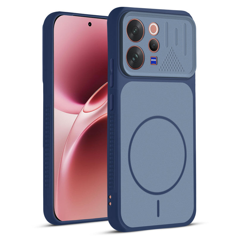 Front and back view of Blue protective back cover for Vivo V70 Elite 5G with textured sides, camera guard and slim fit design.