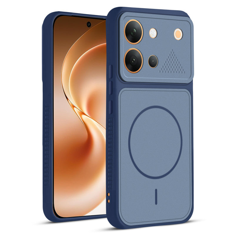 Front and back view of Blue protective back cover for Vivo V80 5G with textured sides, camera guard and slim fit design.