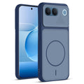 Front and back view of Blue protective back cover for Vivo V80 Lite 5G with textured sides, camera guard and slim fit design.