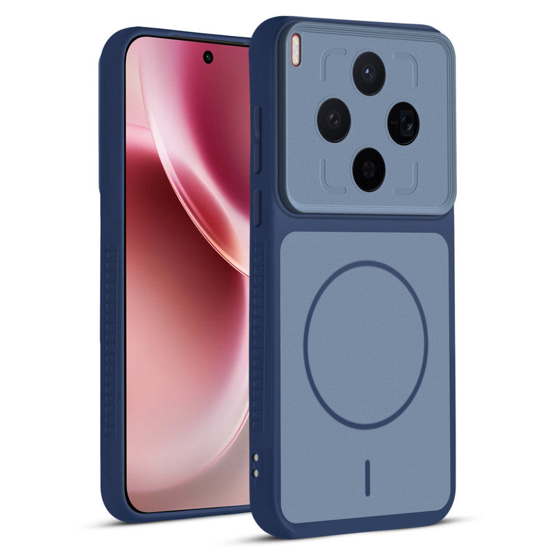 Front and back view of Blue protective back cover forMotorola Vivo X300 5G with textured sides, camera guard and slim fit design.