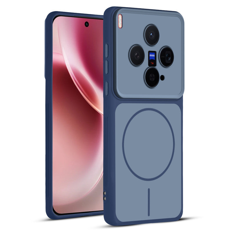Full protective dual tone Blue silicone case for Vivo X300 5G showing front and back design coverage