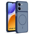 Front and back view of Blue protective back cover for Vivo Y05 4G with textured sides, camera guard and slim fit design.