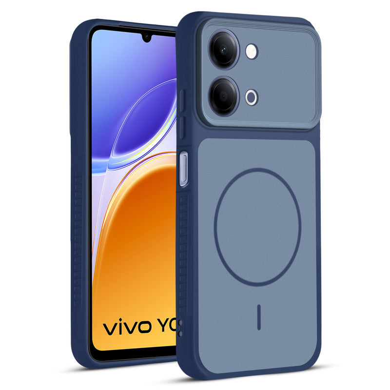 Front and back view of Blue protective back cover for Vivo Y05 4G with textured sides, camera guard and slim fit design.