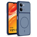 Front and back view of Blue protective back cover for Vivo Y21 5G with textured sides, camera guard and slim fit design.