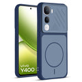 Front and back view of Blue protective back cover for Vivo Y400 5G with textured sides, camera guard and slim fit design.