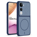 Front and back view of Blue protective back cover for Vivo Y400 Pro 5G with textured sides, camera guard and slim fit design.
