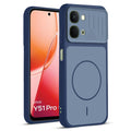 Front and back view of Blue protective back cover for Vivo Y51 Pro 5G with textured sides, camera guard and slim fit design.