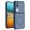 Front and back view of Blue protective back cover for iQOO Z10R 5G with textured sides, camera guard and slim fit design.