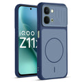 Front and back view of Blue protective back cover for iQOO Z11x 5G with textured sides, camera guard and slim fit design.