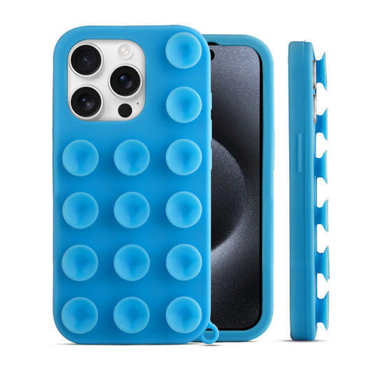 Glossy Colorful Liquid Silicone Comfort Grip Suction Case for Apple iPhone 15 Pro with Soft Touch Matte Finish & Built in Suction Pads