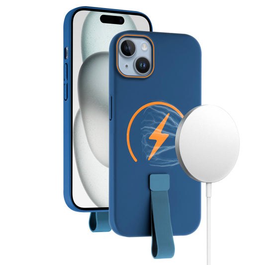 Compact and Stylish Silicon Finish Hard Cover For Apple iPhone 15 with Integrated Grip Strap & MagSafe Charging Support
