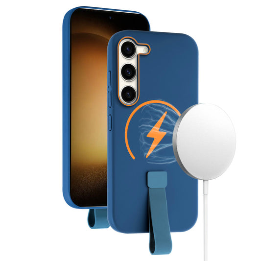 Compact and Stylish Silicon Finish Hard Cover For Samsung S23 5G with Integrated Grip Strap & MagSafe Charging Support