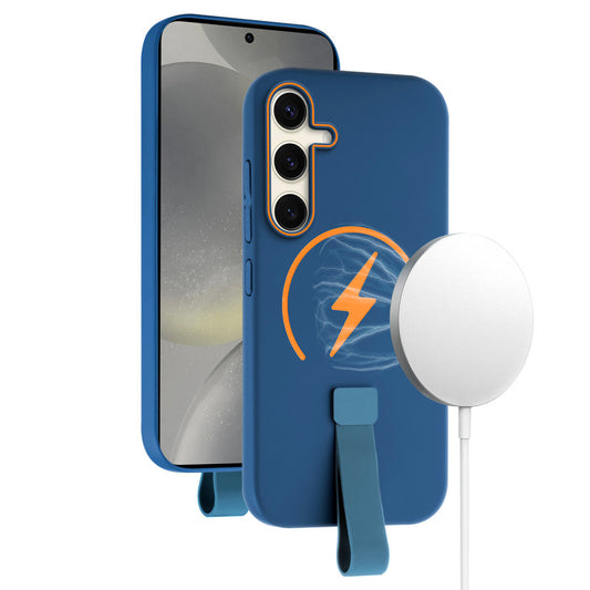 Compact and Stylish Silicon Finish Hard Cover For Samsung S24 5G with Integrated Grip Strap & MagSafe Charging Support