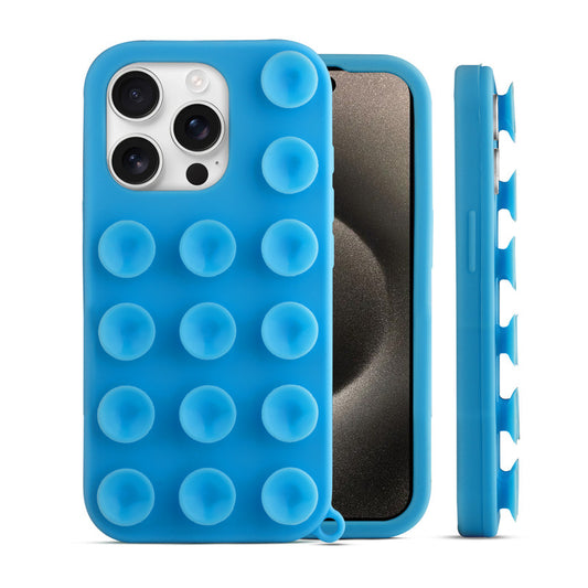Glossy Colorful Liquid Silicone Comfort Grip Suction Case for Apple iPhone 15 Pro Max with Soft Touch Matte Finish & Built in Suction Pads