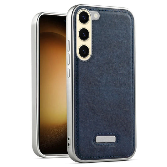 Sophisticated Leather Cover for Samsung S23 5G with Shiny Silver Edges, Stitched Back Design & Hard Shell Protection