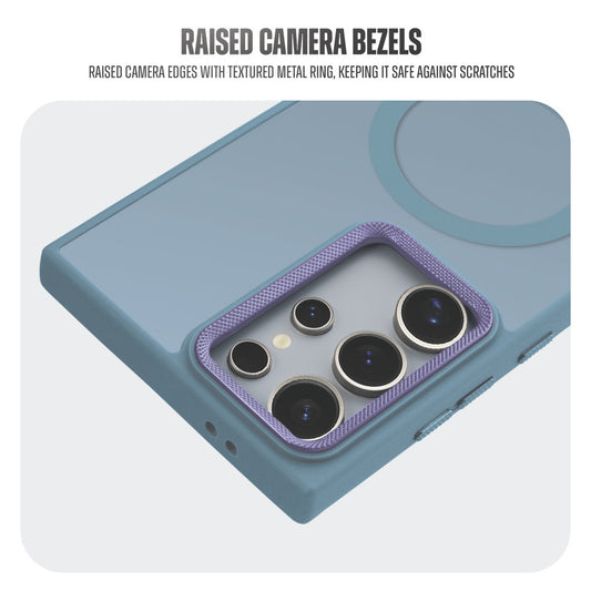 Textured Metal Ring Camera With Magsafe Compatible Smoky Back Case For Samsung S24 Ultra 5G