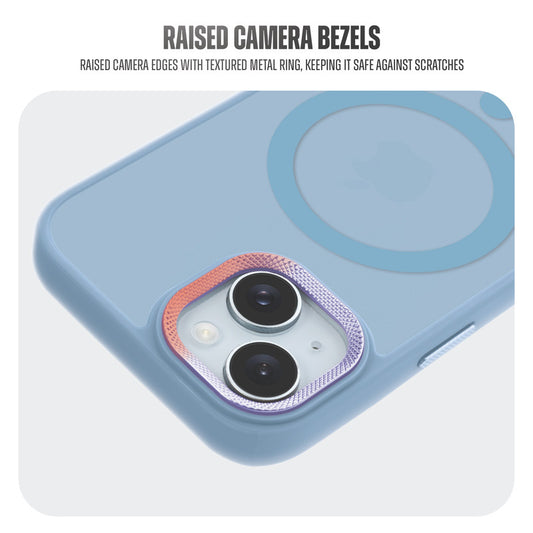 Textured Metal Ring Camera With Magsafe Compatible Smoky Back Case For Apple iPhone 15