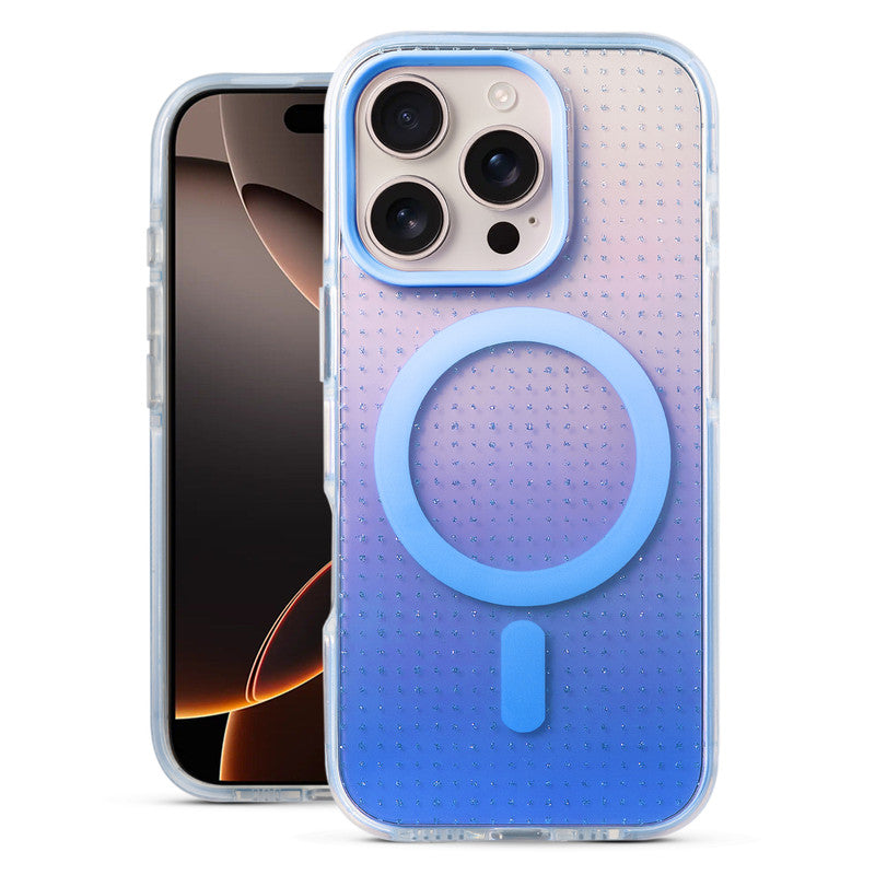Stunning Dual Shade Starry Wireless Charging Support Hard Back Case for Apple iPhone 16 Pro with Colourful Raised Camera Edges