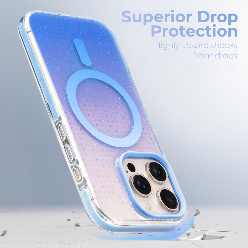 Stunning Dual Shade Starry Wireless Charging Support Hard Back Case for Apple iPhone 16 Pro with Colourful Raised Camera Edges