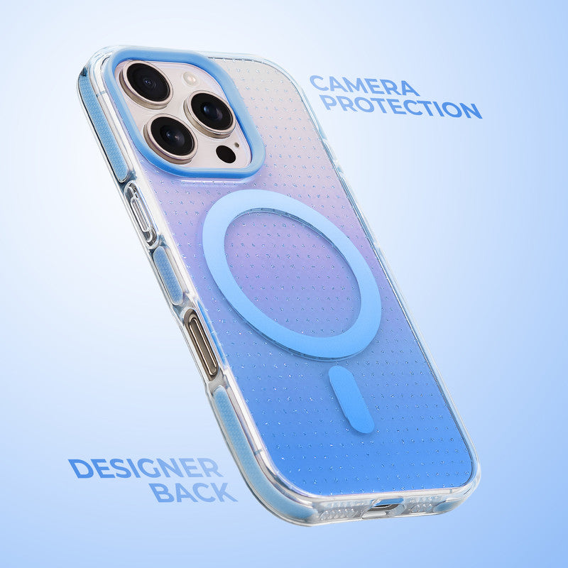 Stunning Dual Shade Starry Wireless Charging Support Hard Back Case for Apple iPhone 16 Pro with Colourful Raised Camera Edges