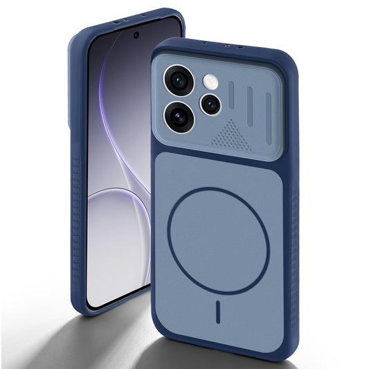 Blue back cover for Oppo Reno 15 Pro Mini 5G with camera cut protection and ring design on back side.