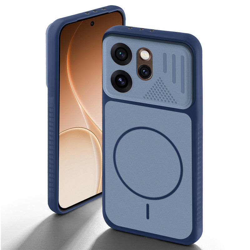 Blue back cover for Oppo Reno 15 Pro 5G with camera cut protection and ring design on back side.