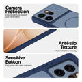 Blue phone case for Oppo Reno 15 Pro 5G showing camera safety edges, anti slip side grip and easy press button covers.