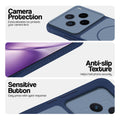 Blue phone case for Vivo X200T 5G showing camera safety edges, anti slip side grip and easy press button covers.