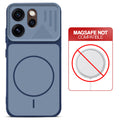 Blue back cover for Oppo Reno 15 Pro 5G with printed ring pattern and message showing not compatible with MagSafe charging.