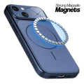 Navy Blue MagSafe compatible back cover for iPhone 15 showing strong magnetic ring for secure MagSafe attachment.
