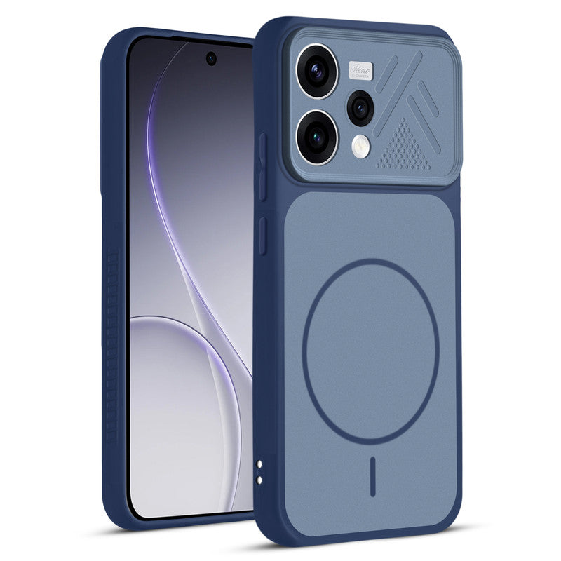 Front and back view of Blue protective back cover for Oppo Reno 15 5G with textured sides, camera guard and slim fit design.