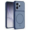 Front and back view of Blue protective back cover for Oppo Reno 15 Pro Mini 5G with textured sides, camera guard and slim fit design.