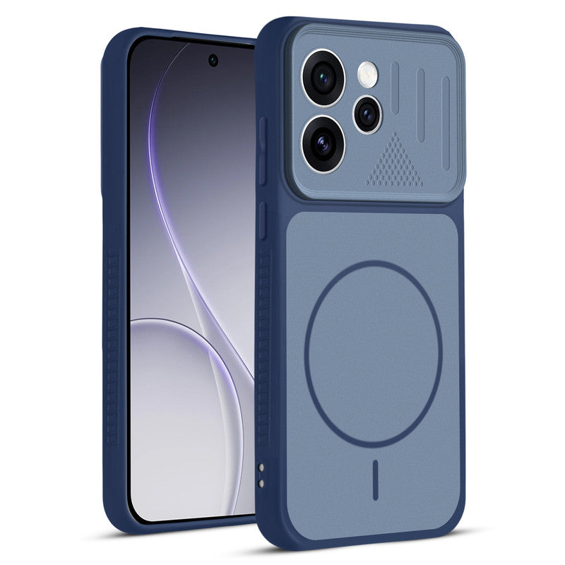 Front and back view of Blue protective back cover for Oppo Reno 15 Pro Mini 5G with textured sides, camera guard and slim fit design.