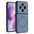 Front and back view of Blue protective back cover for Vivo X200T 5G with textured sides, camera guard and slim fit design.