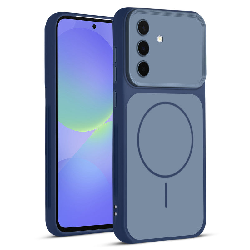 Full protective dual tone Blue silicone case for Samsung A56 5G showing front and back design coverage