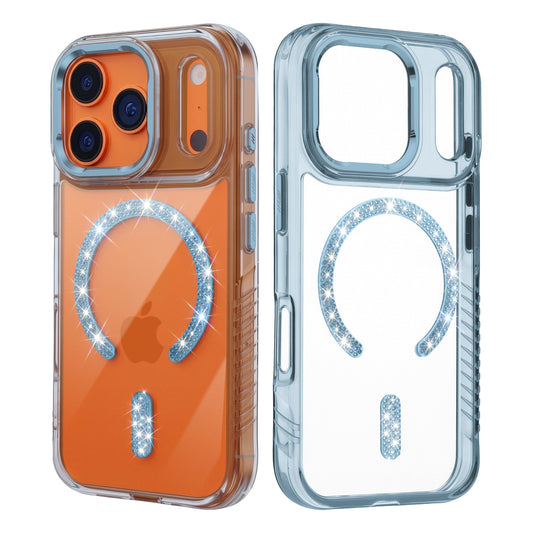 Luxury Crystal Diamond MagSafe Transparent Case for Apple iPhone 17 Pro Max with Rugged Grip & Metal Finish Camera Ring & Button