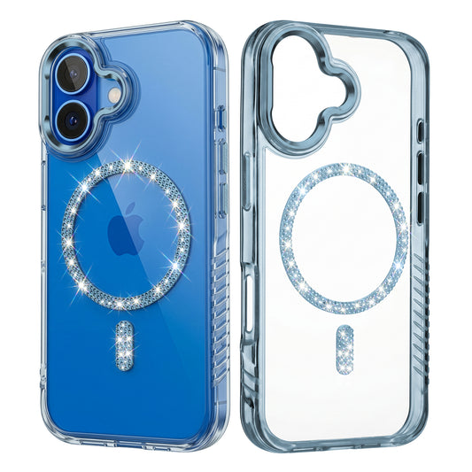 Luxury Crystal Diamond MagSafe Transparent Case for Apple iPhone 17 with Rugged Grip & Metal Finish Camera Ring & Button