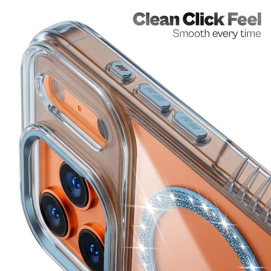 Luxury Crystal Diamond MagSafe Transparent Case for Apple iPhone 17 Pro Max with Rugged Grip & Metal Finish Camera Ring & Button