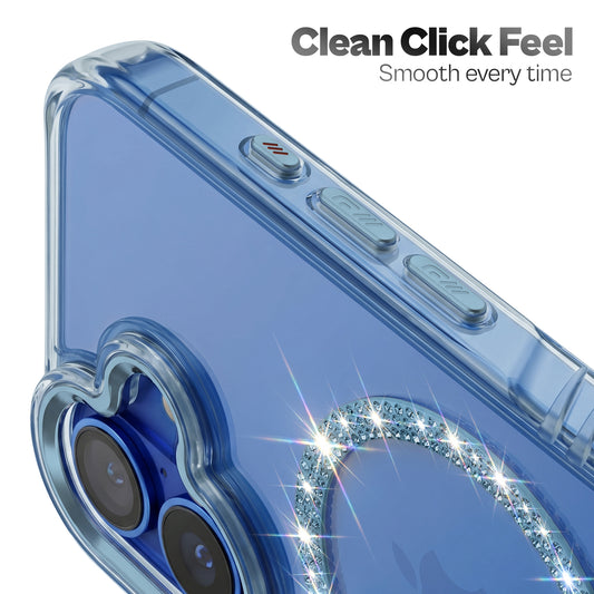 Luxury Crystal Diamond MagSafe Transparent Case for Apple iPhone 17 with Rugged Grip & Metal Finish Camera Ring & Button
