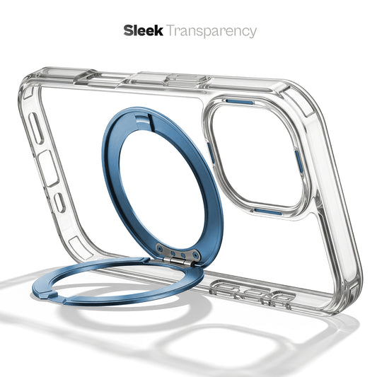 Shockproof Hybrid Silicone Back Magnetic Clear Case for Apple iPhone 17 with 360° Rotatable Ring Stand