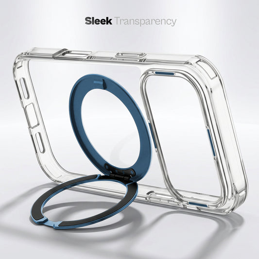 Shockproof Hybrid Silicone Back Magnetic Clear Case for Apple iPhone 17 Pro Max with 360° Rotatable Ring Stand