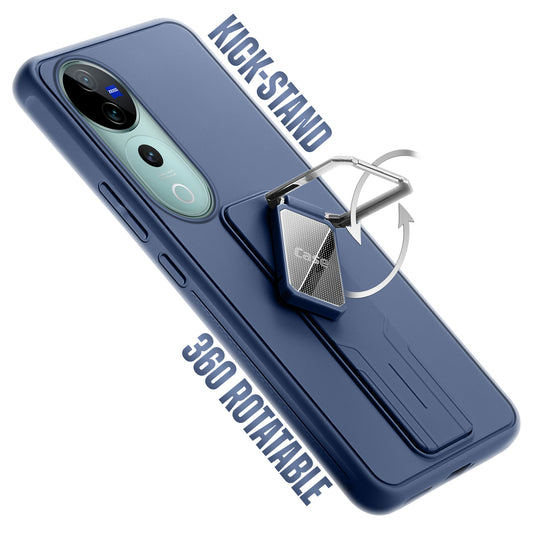 Premium Silicone Case with Metal Kickstand and Camera Protection Back Cover For Vivo V40 Pro 5G