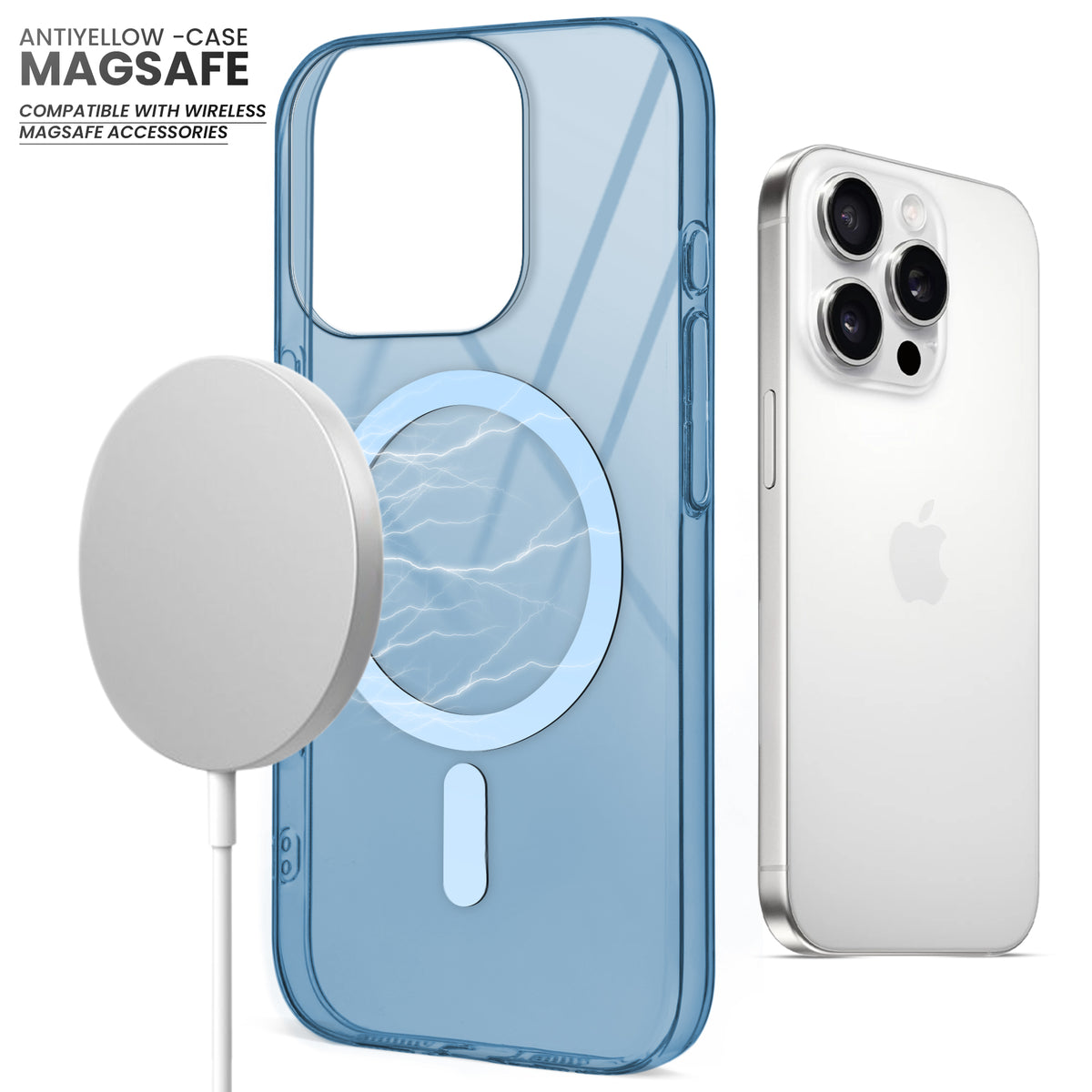Colored Transparent Anti-Yellowing Wireless Charging Support Case For Apple iPhone 15 Pro Max