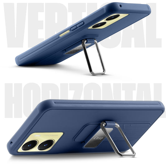Premium Silicone Case with Metal Kickstand and Camera Protection Back Cover For Vivo T2x 5G