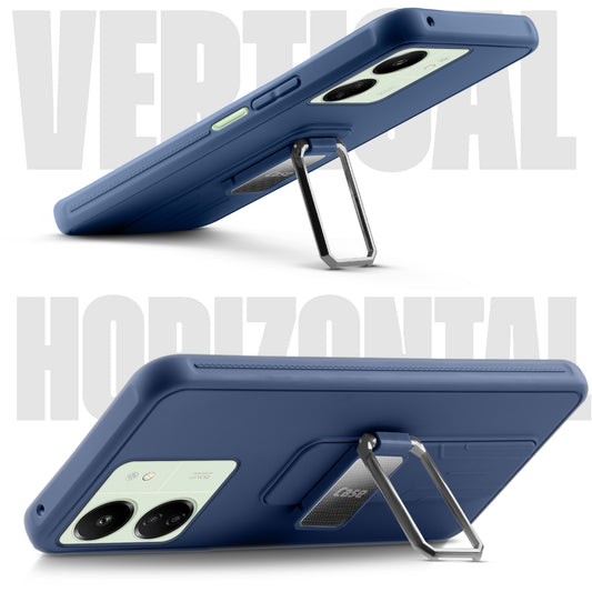 Premium Silicone Case with Metal Kickstand and Camera Protection Back Cover For Redmi 13C 4G