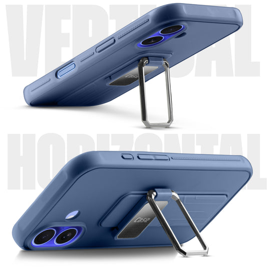Premium Silicone Case with Metal Kickstand and Camera Protection Back Cover For Apple iPhone 16