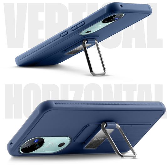 Premium Silicone Case with Metal Kickstand and Camera Protection Back Cover For Vivo V40 5G